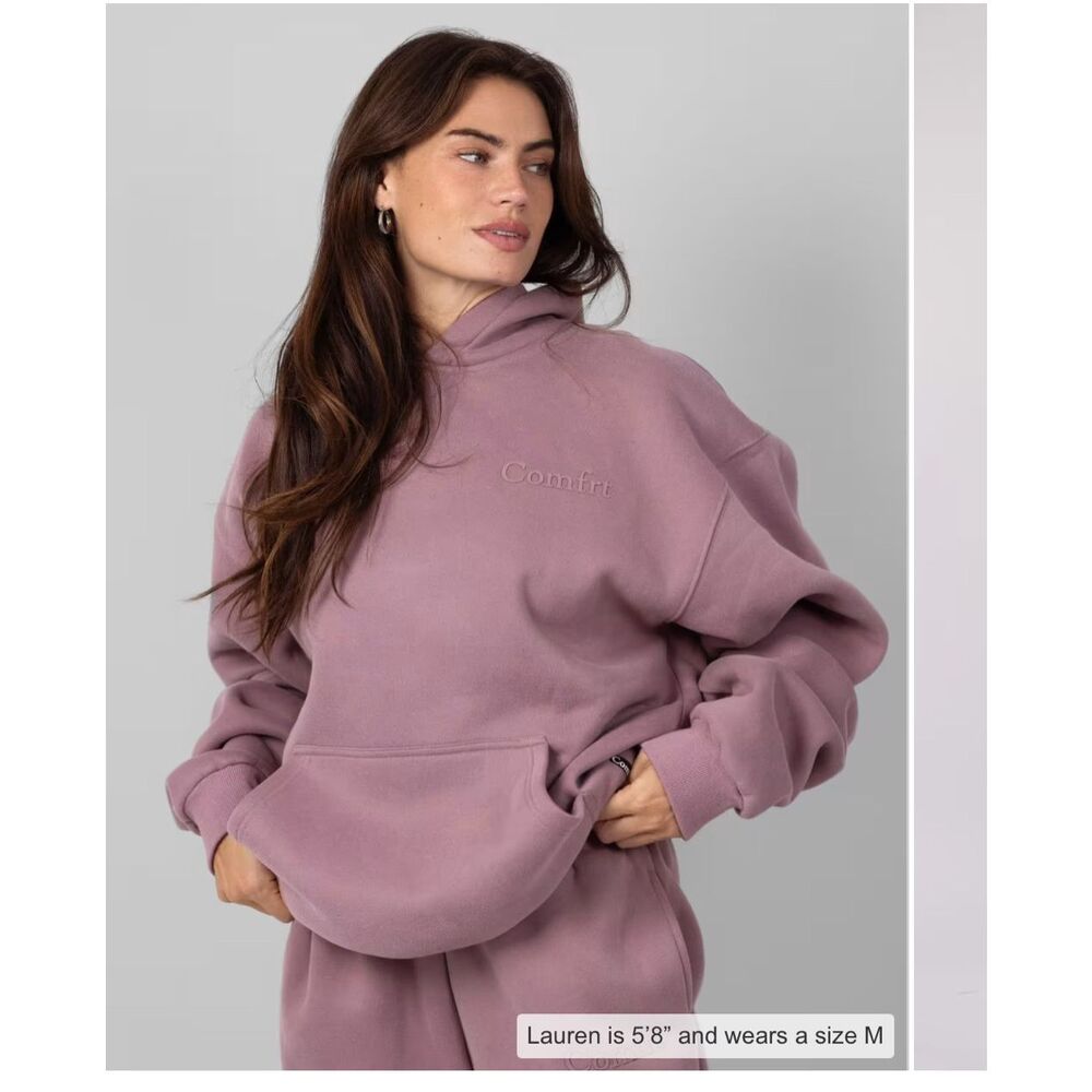 Comfort Embroidered Oversized Hoodie in Dusty Mauve